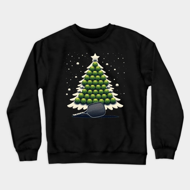 Pickleball Christmas Tree Xmas Crewneck Sweatshirt by SubtleSplit